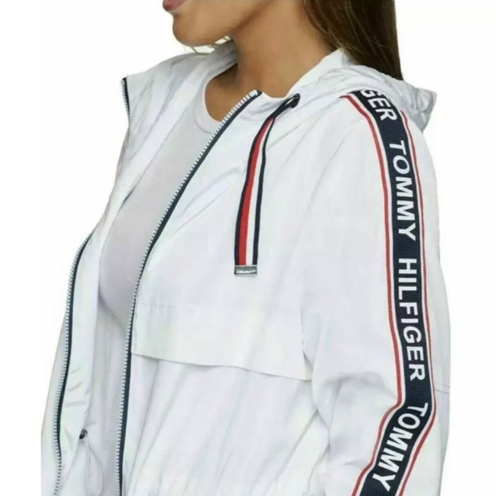NWT Tommy Hilfiger Ladies' Long Windbreaker Logo Hooded Rain Jacket SIZE S - Picture 8 of 10